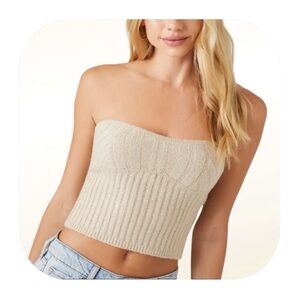 Sexy Summertime Staple Juniors Oatmeal Gold Glitter Knit Tube Top Medium NWT